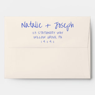 Blue Handwritten Trendy Unique Modern Wedding Envelope