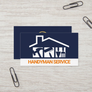 Blue Handyman Rooftop Home Repair Business Card