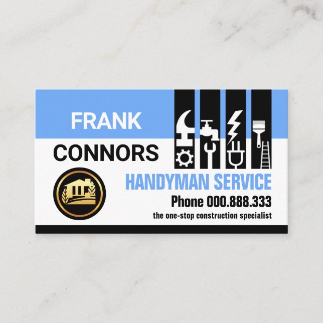 Blue Handyman Tools Tab Builder Business Card (Front)