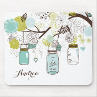 Blue Hanging Mason jars Floral Personalised
