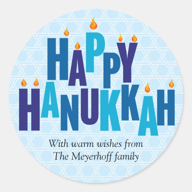 Blue Hanukkah Candle Lights Classic Round Sticker (Front)