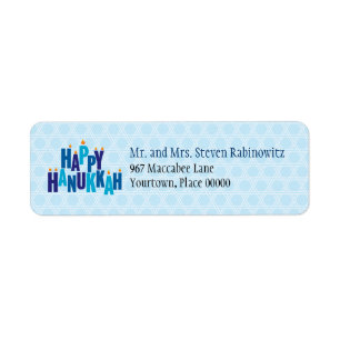 Blue Hanukkah Candle Lights Return Address