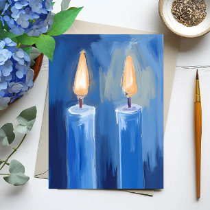 Blue Hanukkah Candles Holiday Postcard