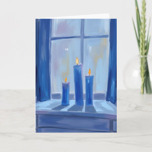 Blue Hanukkah Candles Watercolor Holiday Card