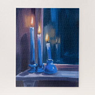 Blue Hanukkah Candles Watercolor Jigsaw Puzzle