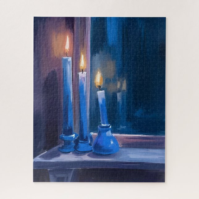Blue Hanukkah Candles Watercolor Jigsaw Puzzle (Vertical)
