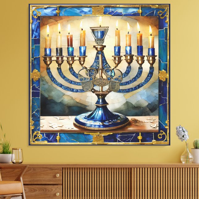 Blue Hanukkah Menorah Canvas Print (Insitu(LivingRoom))