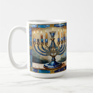 Blue Hanukkah Menorah Coffee Mug
