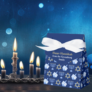 Blue Hanukkah Menorah Dreidel Cute Custom Party Favour Box