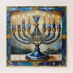 Blue Hanukkah Menorah Jigsaw Puzzle