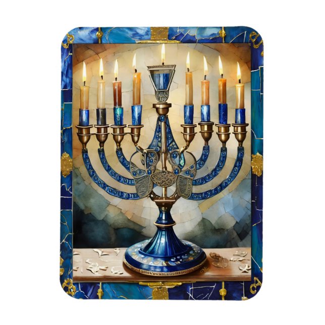 Blue Hanukkah Menorah Magnet (Vertical)