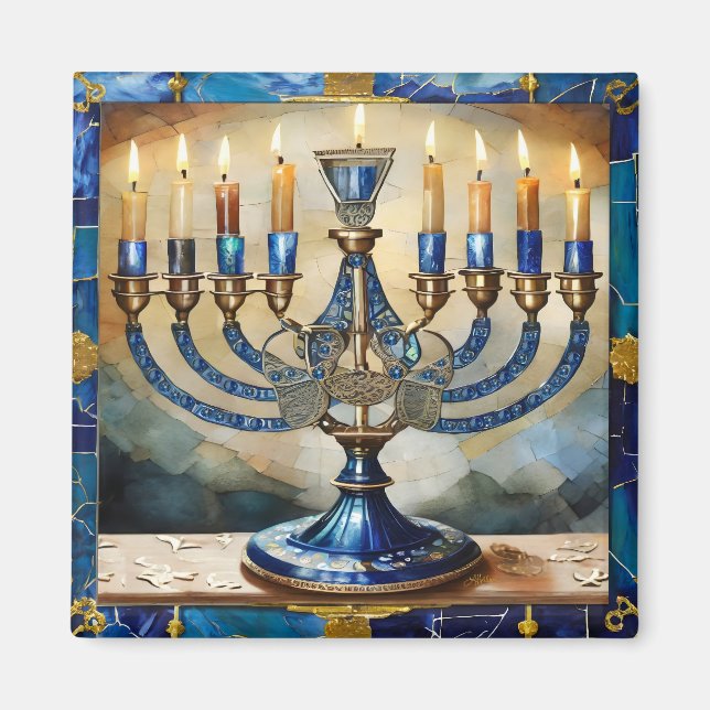 Blue Hanukkah Menorah Magnet (Front)