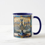 Blue Hanukkah Menorah Mug<br><div class="desc">You are viewing The Lee Hiller Photography Art and Designs Collection of Home and Office Decor, Apparel, Gifts and Collectibles. The Designs include Lee Hiller Photography and Mixed Media Digital Art Collection http://LeeHiller.com</div>