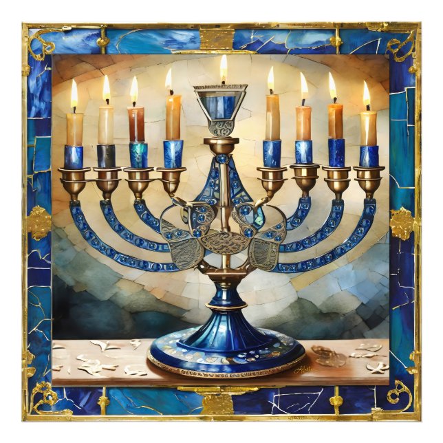 Blue Hanukkah Menorah Photo Print (Front)