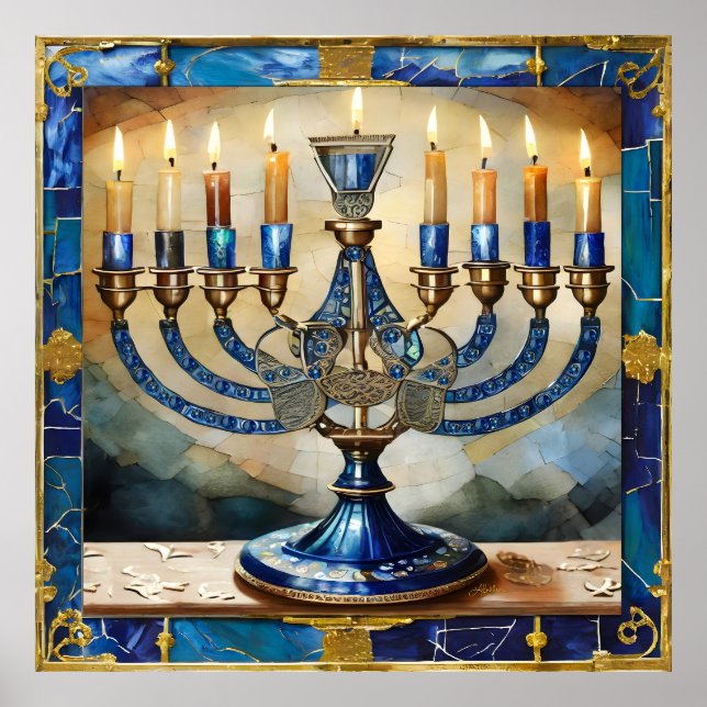 Blue Hanukkah Menorah Poster (Front)