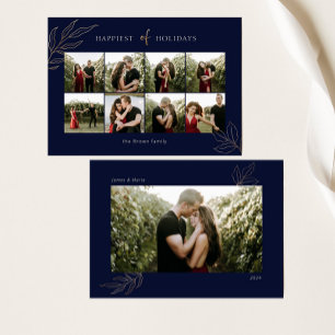 Blue Happiest of Holidays Family Photo Collage Holiday Card