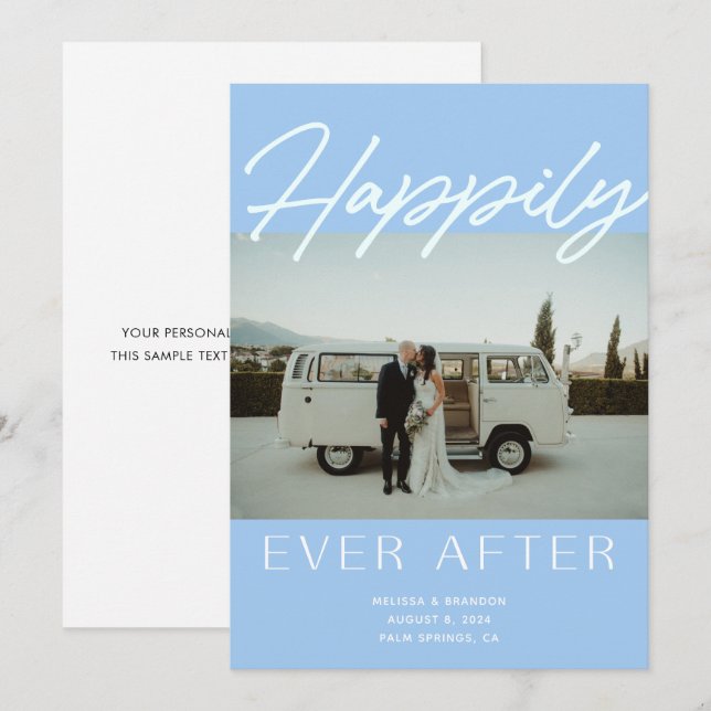 Blue Happily Ever After Wedding Announcement Card (Front/Back)