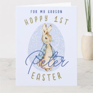 Blue Happy 1st Easter Bunny Egg Godson Name Card