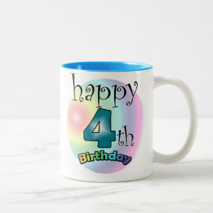 Blue Happy 4th Birthday Two-Tone Coffee Mug