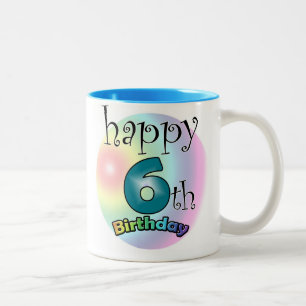 Blue Happy 6th Birthday Two-Tone Coffee Mug