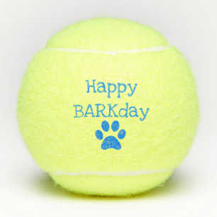 Blue Happy Barkday Birthday Pet Dog Toy Tennis Balls