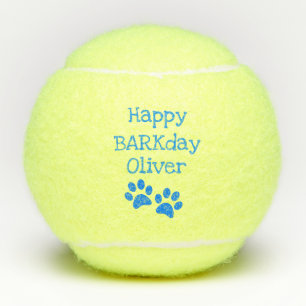 Blue Happy Barkday Birthday Pet Dog Toy Tennis Balls