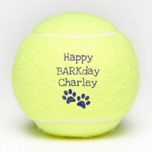 Blue Happy Barkday Birthday Pet Dog Toy Tennis Balls