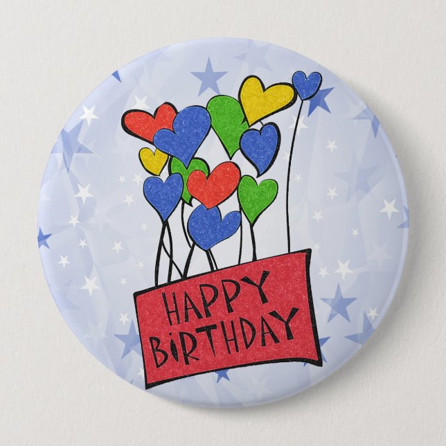 Blue Happy Birthday Balloons Button (Front)