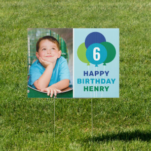 Blue Happy Birthday Balloons for Boy Photo Garden Sign