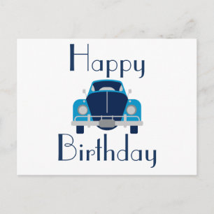 Blue Happy Birthday Car Postcard