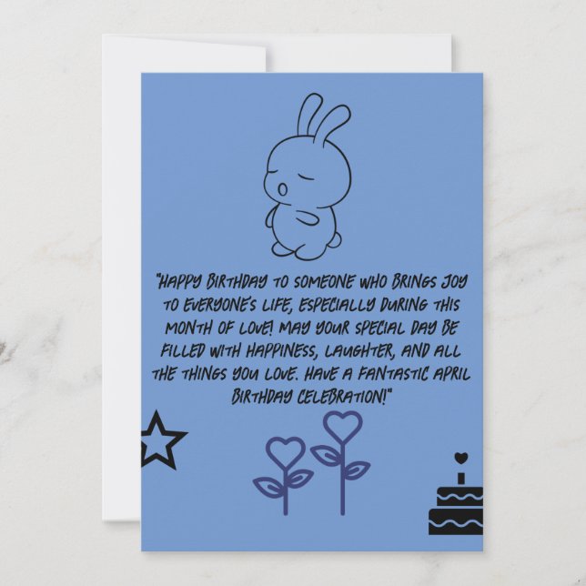blue happy birthday card in march with bunny (Front)