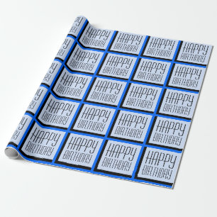 Blue Happy Birthday Geometric Wrapping Paper