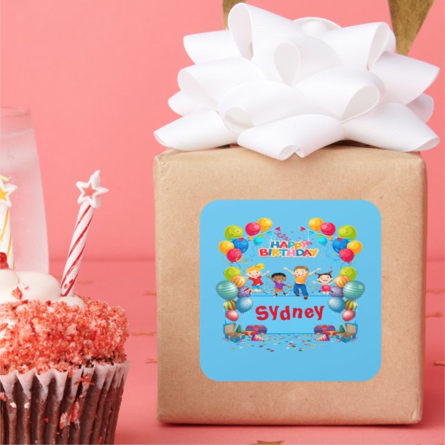 Blue Happy Birthday Name Sticker (Party)