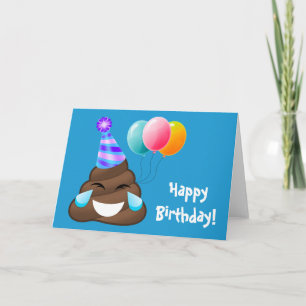 Blue Happy Birthday Party Poop Emoji Card