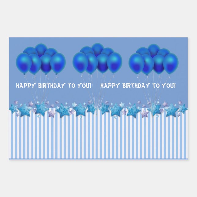 Blue Happy Birthday to You Wrapping Paper (Front)