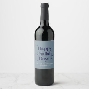 Blue Happy Challah Days Funny Hanukkah Holiday Wine Label