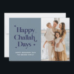 Blue Happy Challah Days Hanukkah Family Photo Holi Holiday Card<br><div class="desc">© Gorjo Designs. Made for you via the Zazzle platform.

// Need help customising your design? Got other ideas? Feel free to contact me (Zoe) directly via the contact button below.</div>