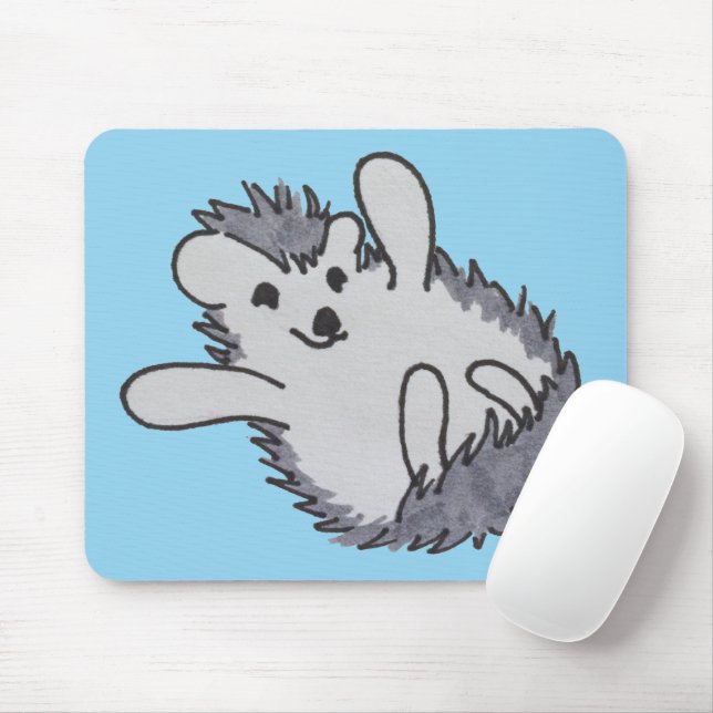 Blue Happy Cute Hedgehog Mousepad (With Mouse)