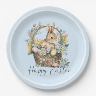 Blue Happy Easter Bunny Paper Plate