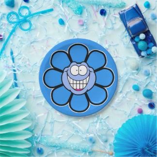 Blue Happy Flower Screwball Graphics Paper Plate