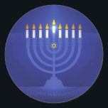 blue happy hanukkah classic round sticker<br><div class="desc">"blue happy hannukah" , "happy hannukah" , "jewish holidays" "seamless hannukah", "seamless channukah", "star of david", hannukah,  Hanukkah, channuka,  channukah,  chanukah,  chanukkah,  hannuka,   hebrew,   jew,  jewish,  judaica,  judaism,  menora,  menorah,  holidays, </div>
