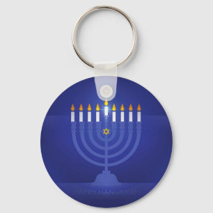 blue happy hanukkah key ring