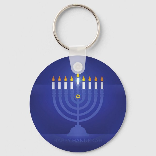 blue happy hanukkah key ring (Front)