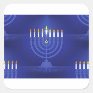 blue happy hanukkah square sticker