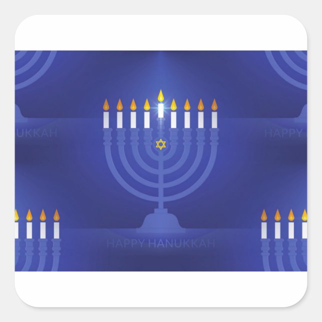 blue happy hanukkah square sticker (Front)