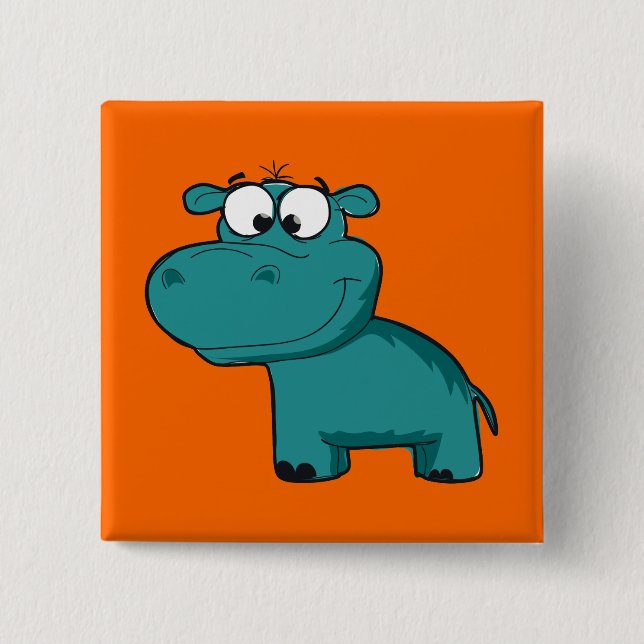 Blue Happy Hippo 15 Cm Square Badge (Front)