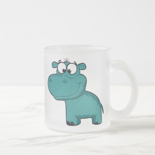 Blue Happy Hippo Frosted Glass Coffee Mug (Right)