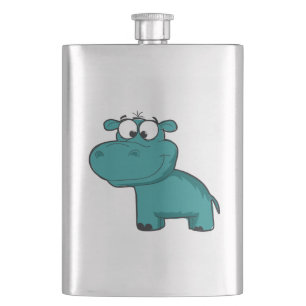 Blue Happy Hippo Hip Flask