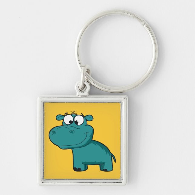 Blue Happy Hippo Key Ring (Front)