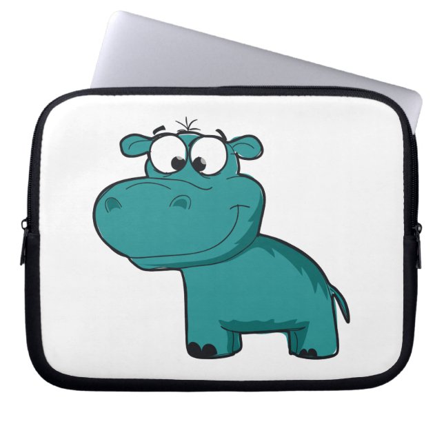 Blue Happy Hippo Laptop Sleeve (Front)